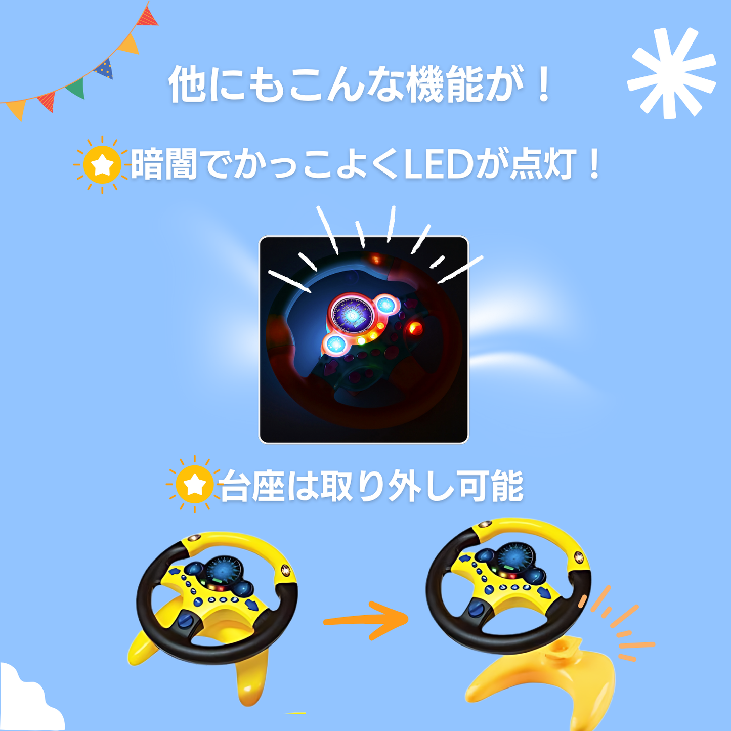 CocoPon ハンドルおもちゃ 音量調整可能 リアル 助手席 車用 ベビーカー チャイルドシート